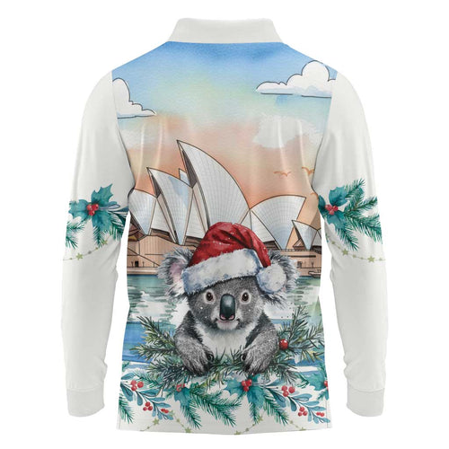 Australia Christmas Long Sleeve Polo Shirt Koala Santa Sydney Opera House Watercolor - Aussie Hoodie