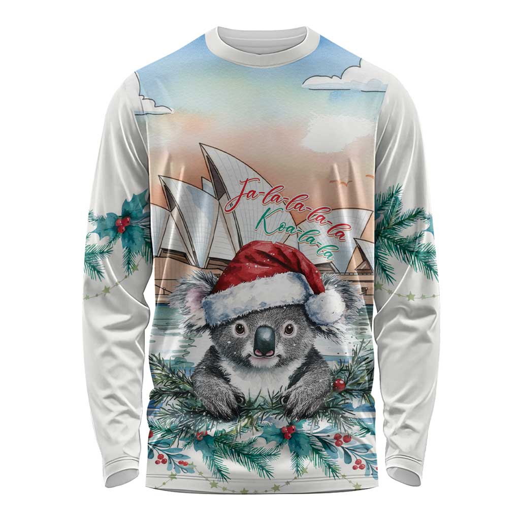 Australia Christmas Long Sleeve Shirt Koala Santa Sydney Opera House Watercolor - Aussie Hoodie