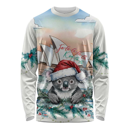 Australia Christmas Long Sleeve Shirt Koala Santa Sydney Opera House Watercolor - Aussie Hoodie