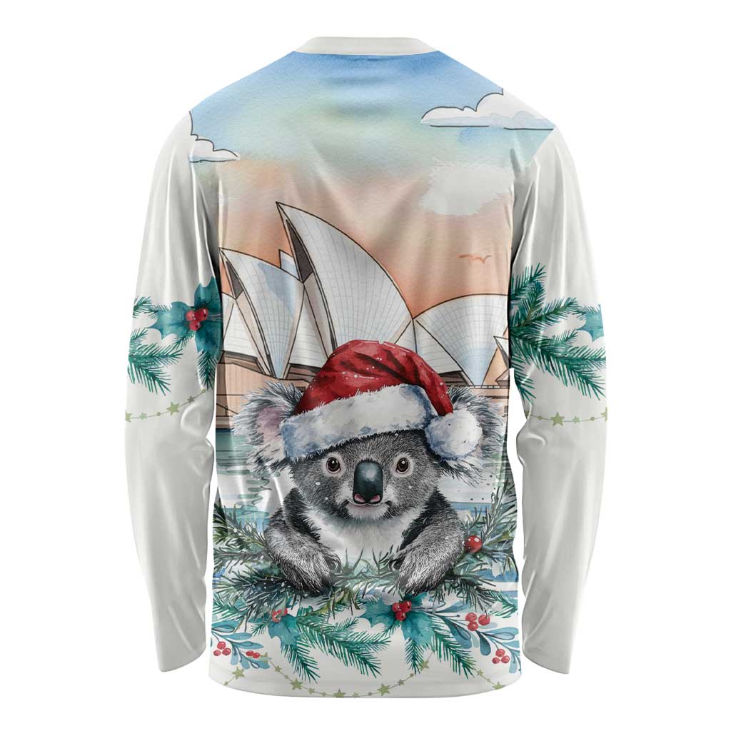 Australia Christmas Long Sleeve Shirt Koala Santa Sydney Opera House Watercolor - Aussie Hoodie
