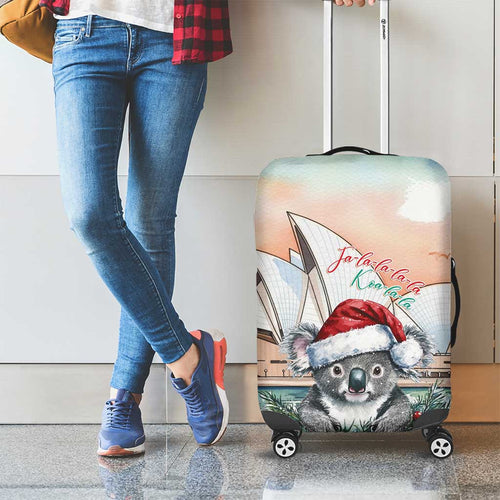 Australia Christmas Luggage Cover Koala Santa Sydney Opera House Watercolor - Aussie Hoodie