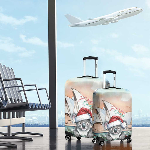 Australia Christmas Luggage Cover Koala Santa Sydney Opera House Watercolor - Aussie Hoodie
