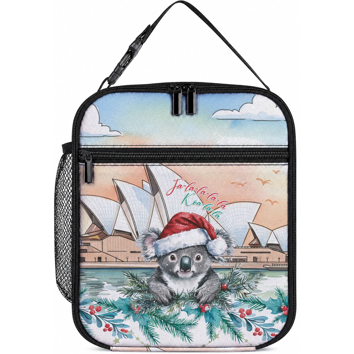 Australia Christmas Lunch Bag Koala Santa Sydney Opera House Watercolor