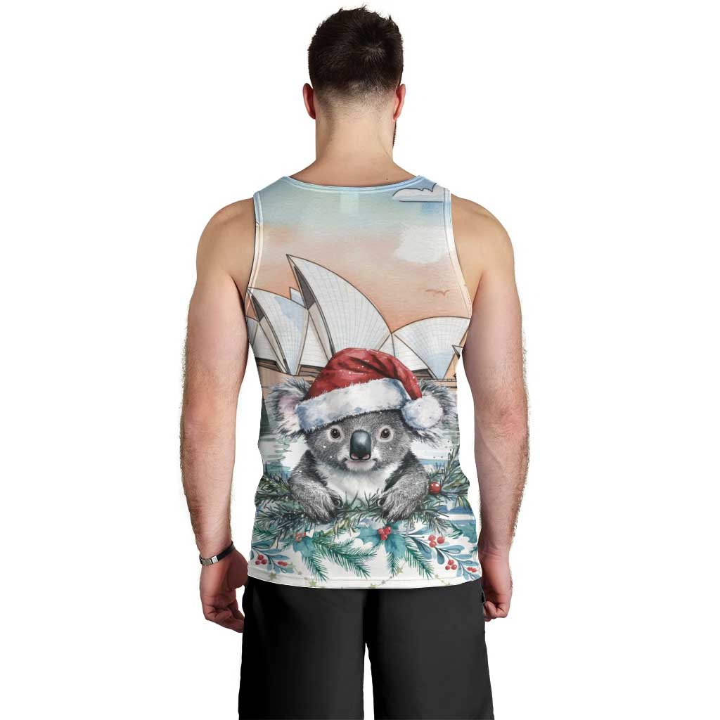 Australia Christmas Men Tank Top Koala Santa Sydney Opera House Watercolor - Aussie Hoodie