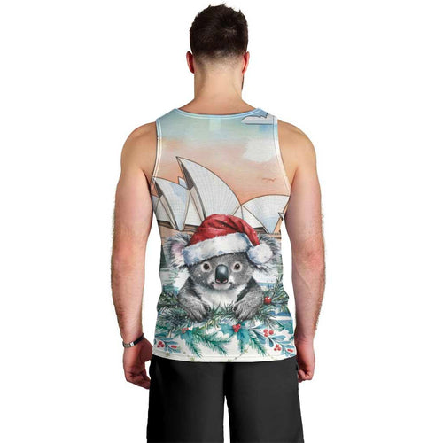 Australia Christmas Men Tank Top Koala Santa Sydney Opera House Watercolor - Aussie Hoodie