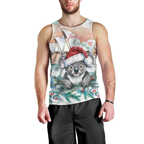 Australia Christmas Men Tank Top Koala Santa Sydney Opera House Watercolor - Aussie Hoodie