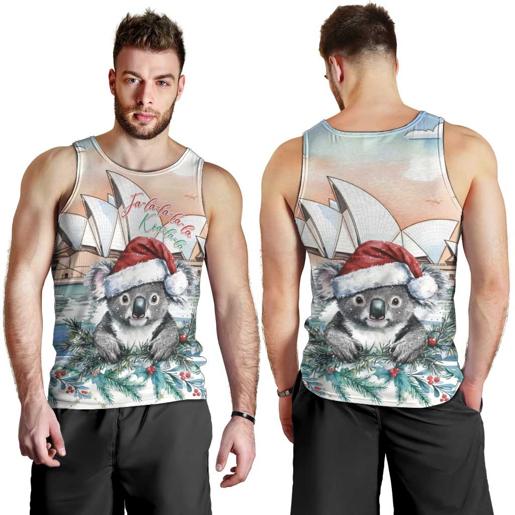 Australia Christmas Men Tank Top Koala Santa Sydney Opera House Watercolor - Aussie Hoodie