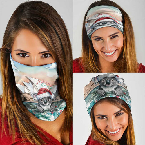 Australia Christmas Neck Gaiter Koala Santa Sydney Opera House Watercolor - Aussie Hoodie