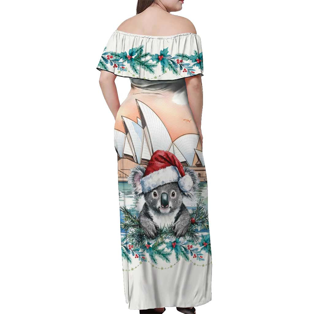 Australia Christmas Off Shoulder Maxi Dress Koala Santa Sydney Opera House Watercolor - Aussie Hoodie