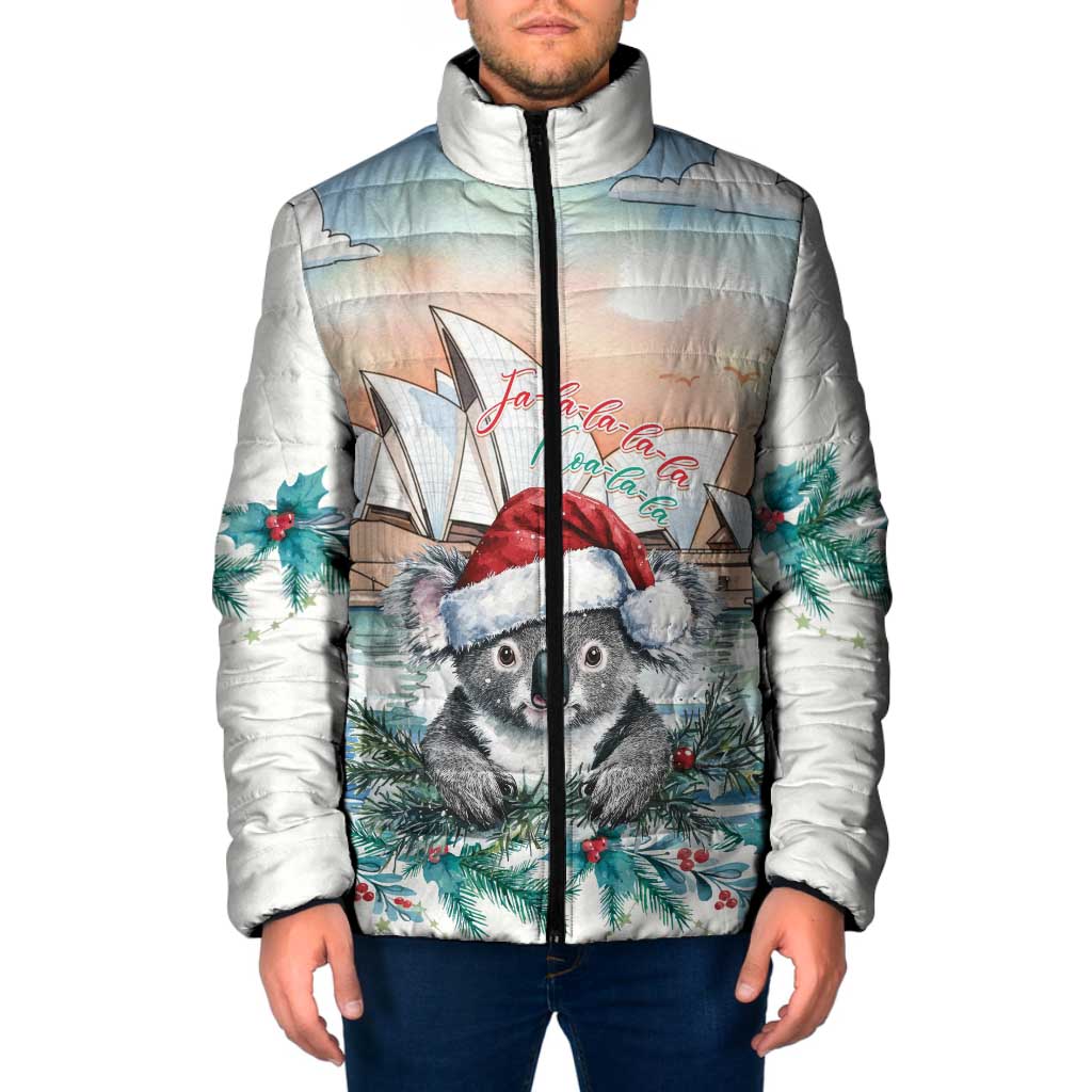 Australia Christmas Padded Jacket Koala Santa Sydney Opera House Watercolor - Aussie Hoodie