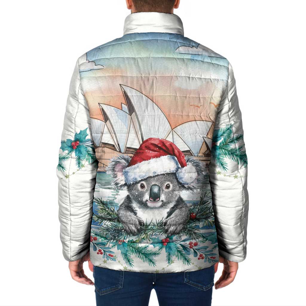 Australia Christmas Padded Jacket Koala Santa Sydney Opera House Watercolor - Aussie Hoodie