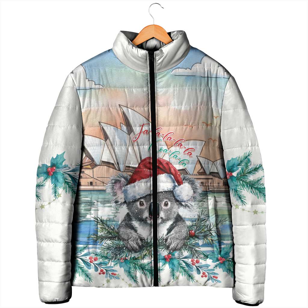Australia Christmas Padded Jacket Koala Santa Sydney Opera House Watercolor - Aussie Hoodie