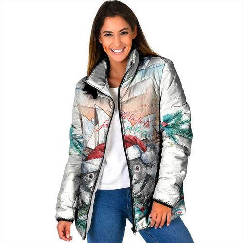Australia Christmas Padded Jacket Koala Santa Sydney Opera House Watercolor - Aussie Hoodie