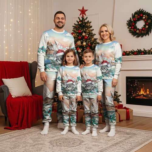 Australia Christmas Pajama Set Koala Santa Sydney Opera House Watercolor - Aussie Hoodie