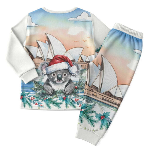 Australia Christmas Pajama Set Koala Santa Sydney Opera House Watercolor - Aussie Hoodie
