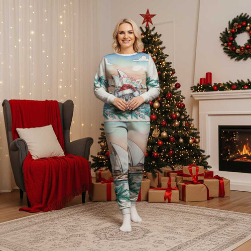 Australia Christmas Pajama Set Koala Santa Sydney Opera House Watercolor - Aussie Hoodie