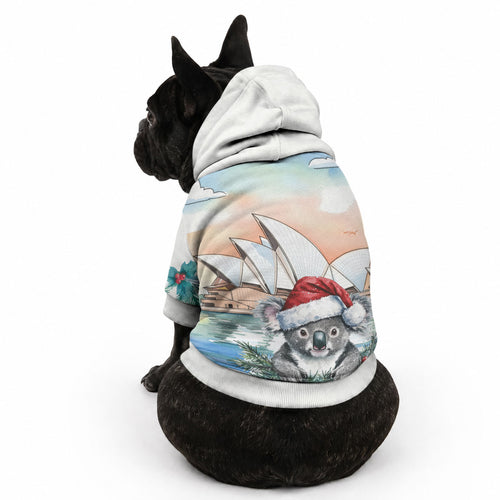 Australia Christmas Pet Hoodie Koala Santa Sydney Opera House Watercolor