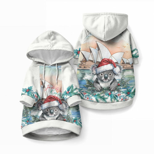Australia Christmas Pet Hoodie Koala Santa Sydney Opera House Watercolor