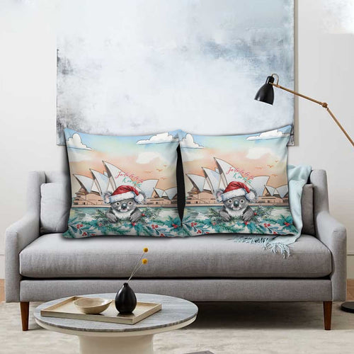 Australia Christmas Pillow Cover Koala Santa Sydney Opera House Watercolor - Aussie Hoodie