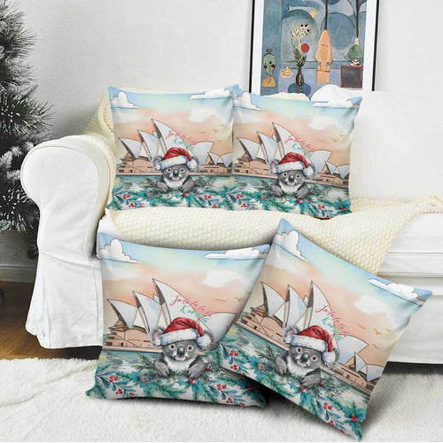 Australia Christmas Pillow Cover Koala Santa Sydney Opera House Watercolor - Aussie Hoodie