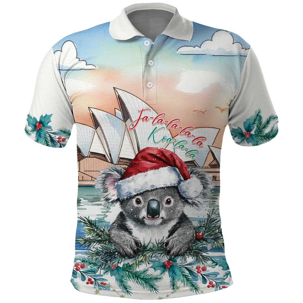 Australia Christmas Polo Shirt Koala Santa Sydney Opera House Watercolor - Aussie Hoodie