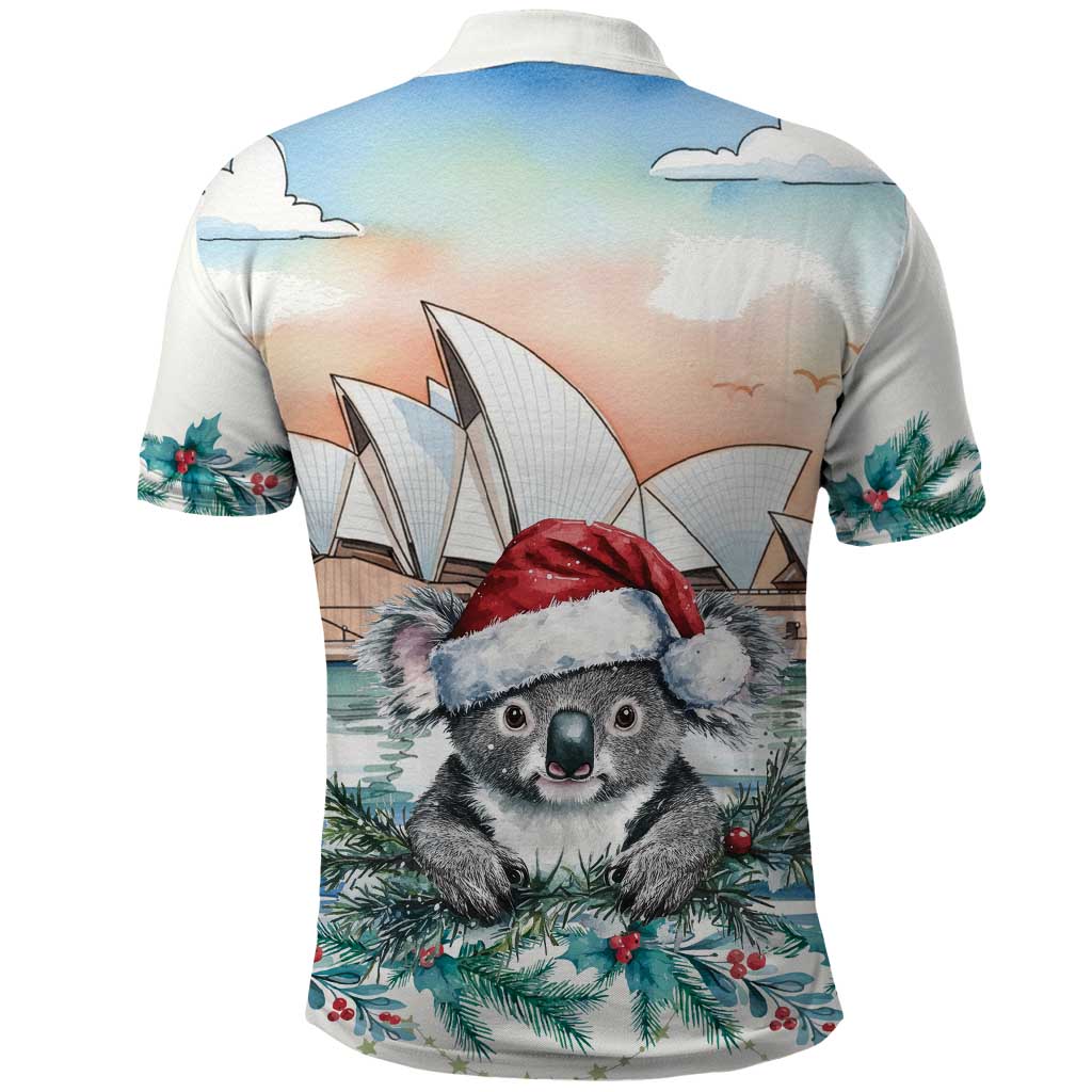 Australia Christmas Polo Shirt Koala Santa Sydney Opera House Watercolor - Aussie Hoodie