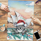 Australia Christmas Puzzle Koala Santa Sydney Opera House Watercolor - Aussie Hoodie