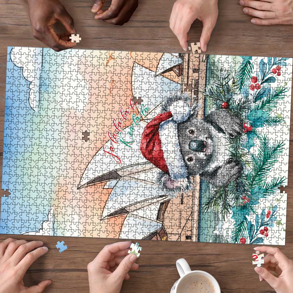 Australia Christmas Puzzle Koala Santa Sydney Opera House Watercolor - Aussie Hoodie