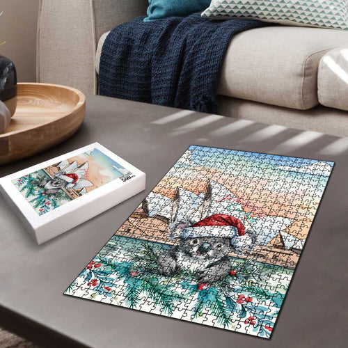 Australia Christmas Puzzle Koala Santa Sydney Opera House Watercolor - Aussie Hoodie