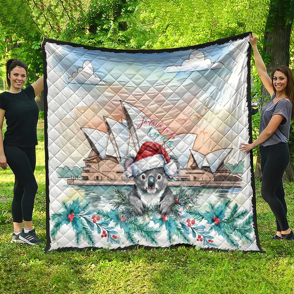 Australia Christmas Quilt Koala Santa Sydney Opera House Watercolor - Aussie Hoodie