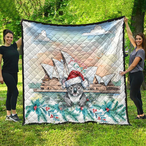 Australia Christmas Quilt Koala Santa Sydney Opera House Watercolor - Aussie Hoodie