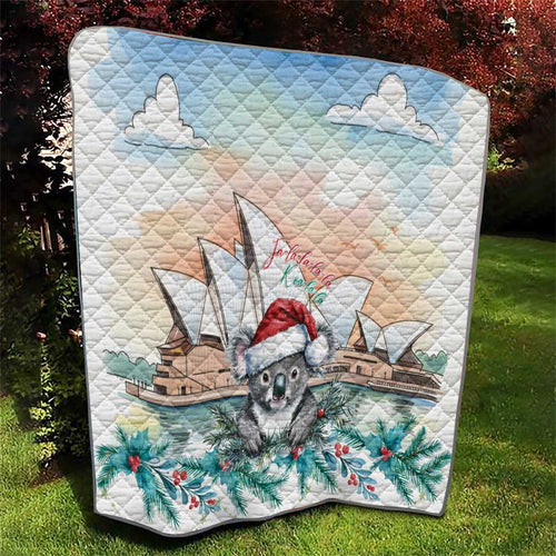 Australia Christmas Quilt Koala Santa Sydney Opera House Watercolor - Aussie Hoodie