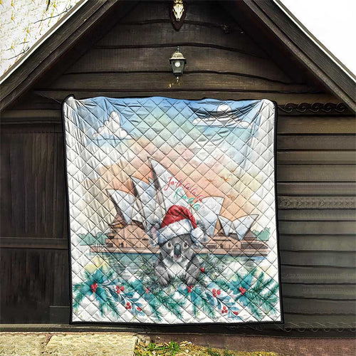 Australia Christmas Quilt Koala Santa Sydney Opera House Watercolor - Aussie Hoodie