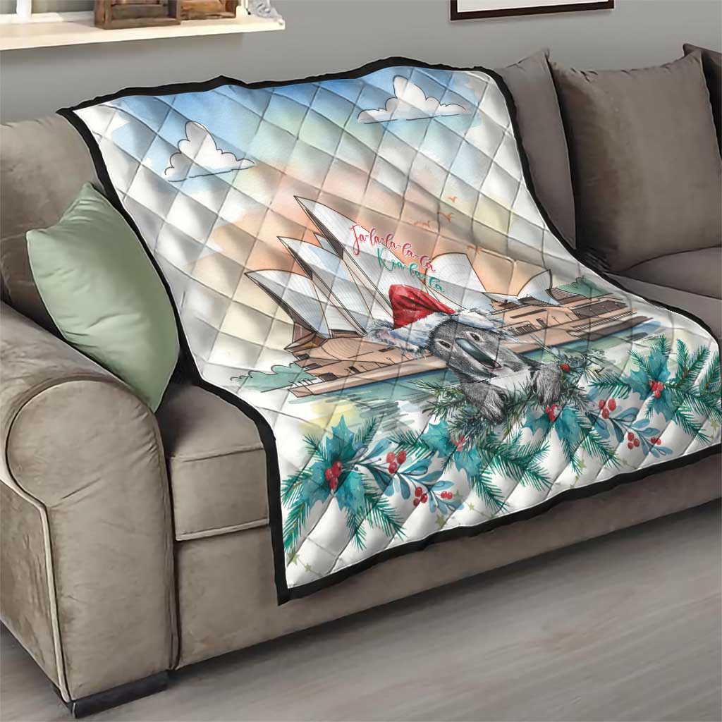 Australia Christmas Quilt Koala Santa Sydney Opera House Watercolor - Aussie Hoodie