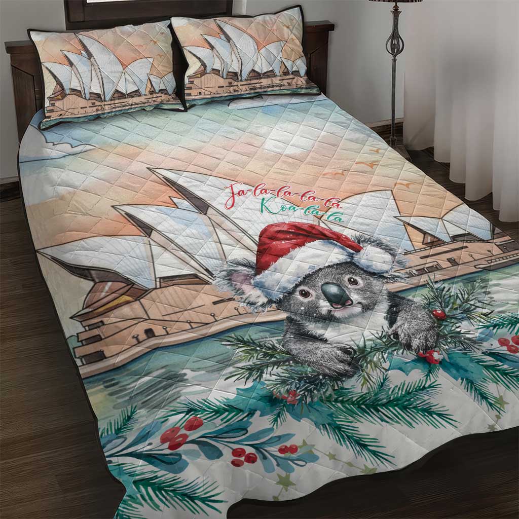 Australia Christmas Quilt Bed Set Koala Santa Sydney Opera House Watercolor - Aussie Hoodie