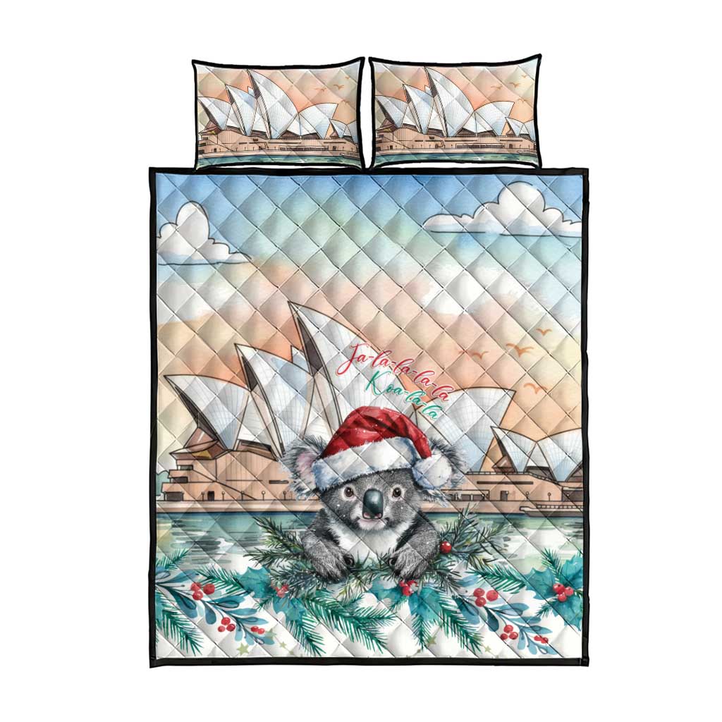 Australia Christmas Quilt Bed Set Koala Santa Sydney Opera House Watercolor - Aussie Hoodie
