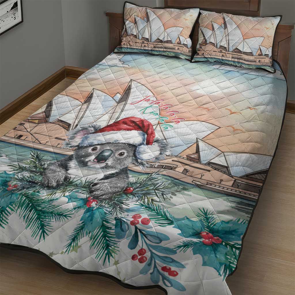 Australia Christmas Quilt Bed Set Koala Santa Sydney Opera House Watercolor - Aussie Hoodie
