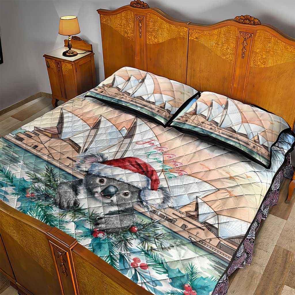 Australia Christmas Quilt Bed Set Koala Santa Sydney Opera House Watercolor - Aussie Hoodie
