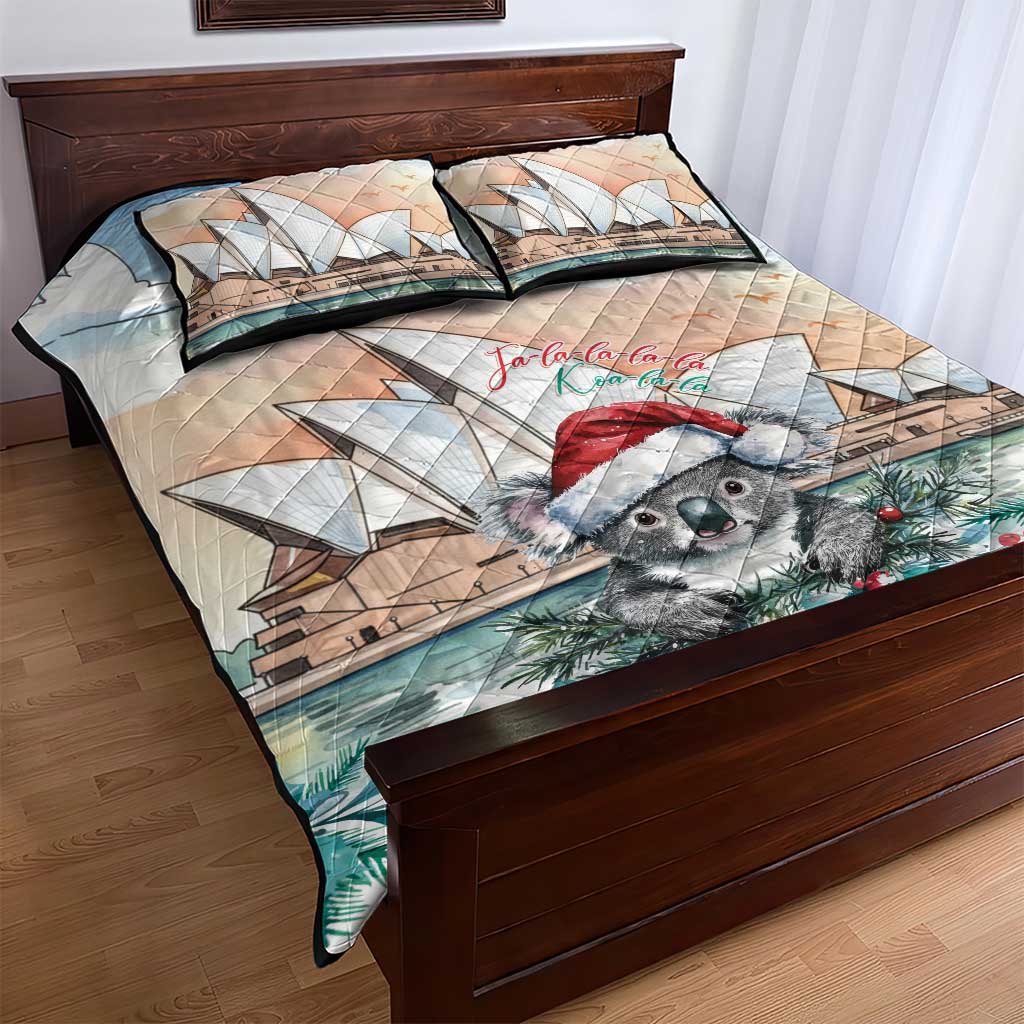 Australia Christmas Quilt Bed Set Koala Santa Sydney Opera House Watercolor - Aussie Hoodie