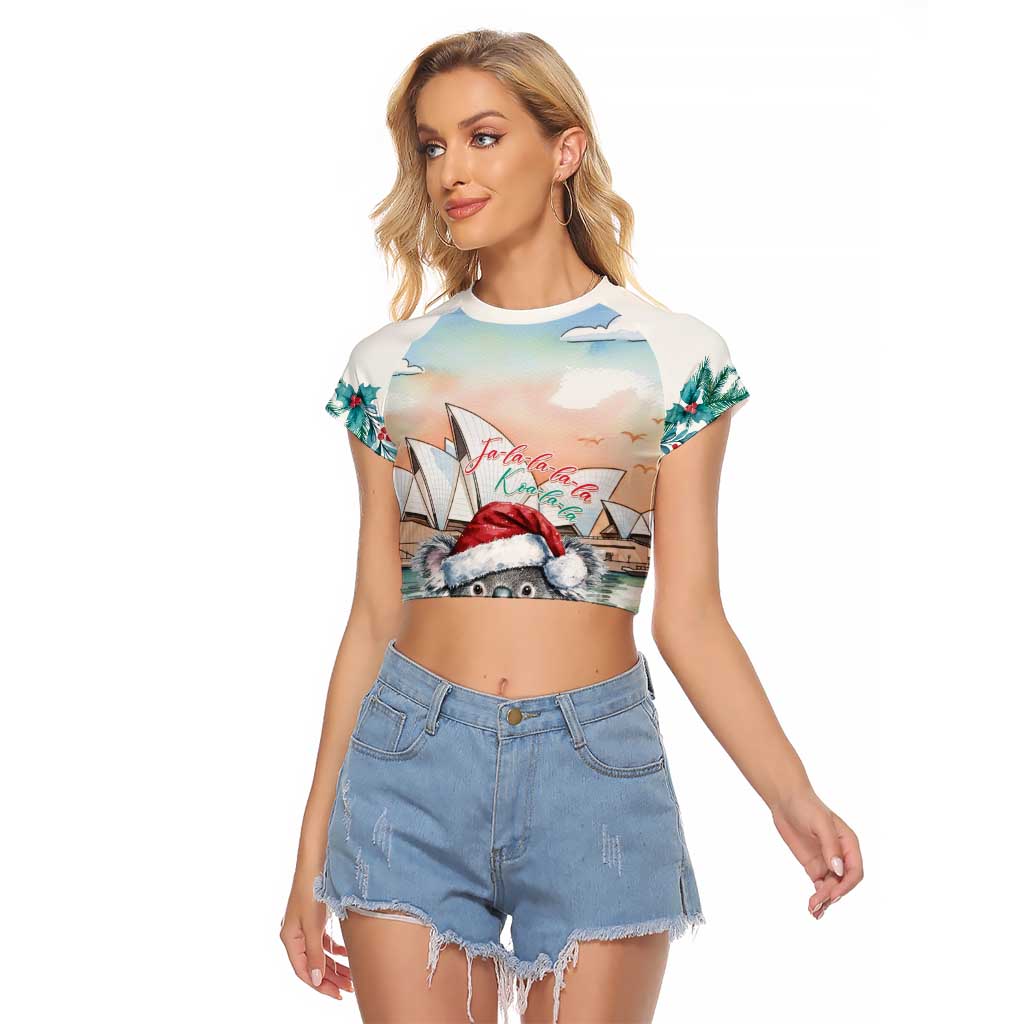Australia Christmas Raglan Cropped T Shirt Koala Santa Sydney Opera House Watercolor - Aussie Hoodie