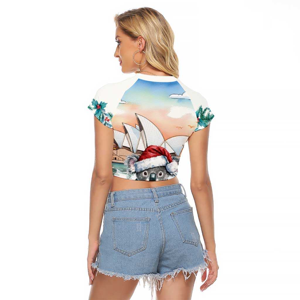 Australia Christmas Raglan Cropped T Shirt Koala Santa Sydney Opera House Watercolor - Aussie Hoodie