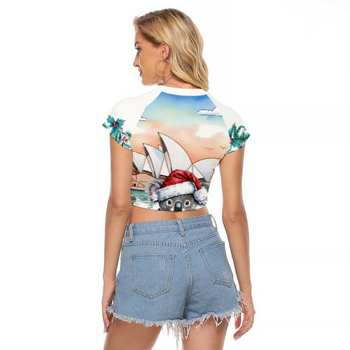 Australia Christmas Raglan Cropped T Shirt Koala Santa Sydney Opera House Watercolor - Aussie Hoodie