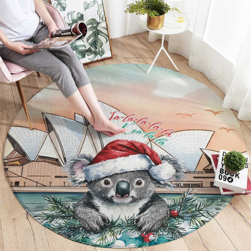 Australia Christmas Round Carpet Koala Santa Sydney Opera House Watercolor - Aussie Hoodie