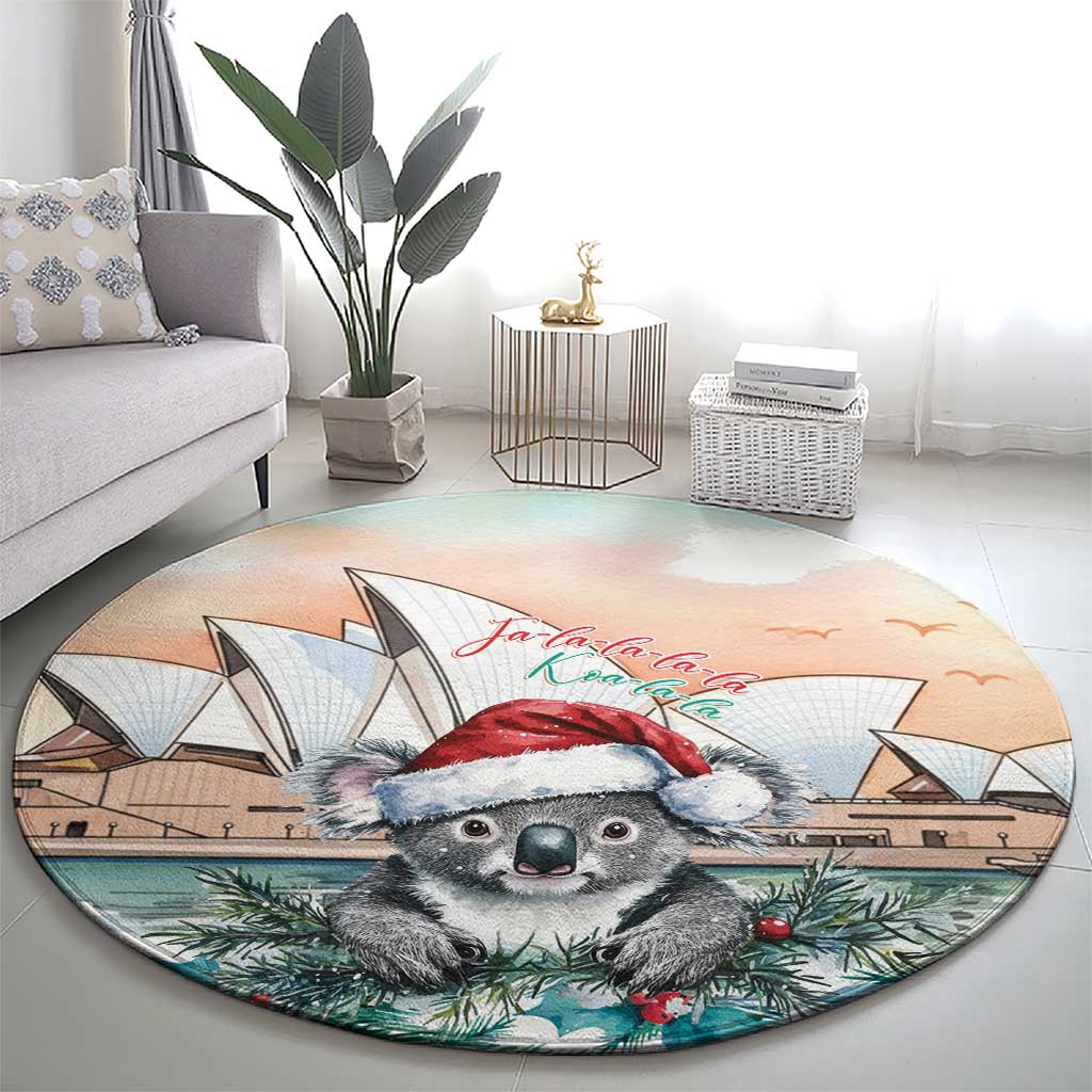 Australia Christmas Round Carpet Koala Santa Sydney Opera House Watercolor - Aussie Hoodie