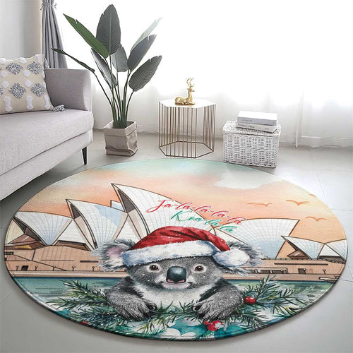Australia Christmas Round Carpet Koala Santa Sydney Opera House Watercolor - Aussie Hoodie