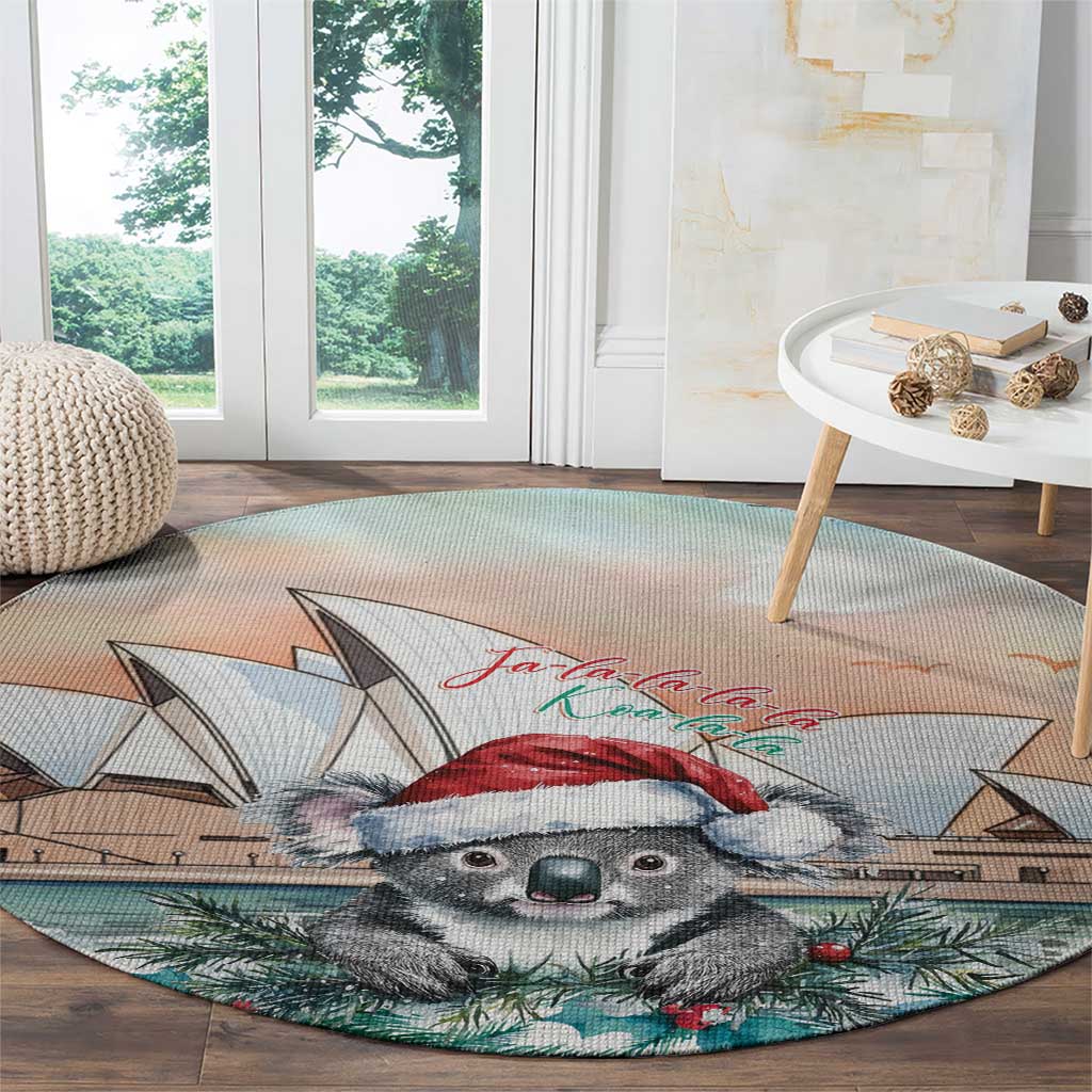 Australia Christmas Round Carpet Koala Santa Sydney Opera House Watercolor - Aussie Hoodie