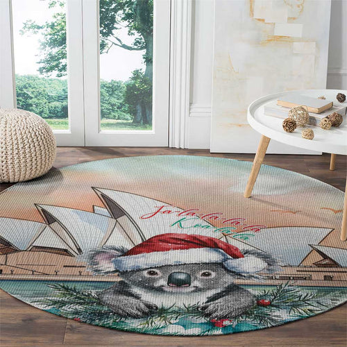 Australia Christmas Round Carpet Koala Santa Sydney Opera House Watercolor - Aussie Hoodie