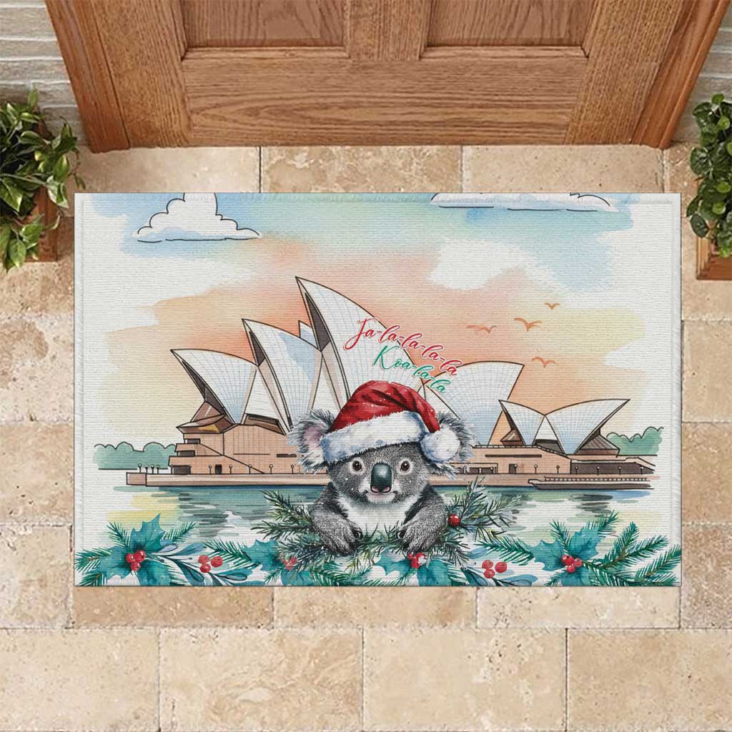 Australia Christmas Rubber Doormat Koala Santa Sydney Opera House Watercolor - Aussie Hoodie