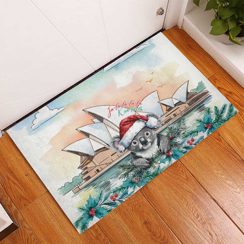 Australia Christmas Rubber Doormat Koala Santa Sydney Opera House Watercolor - Aussie Hoodie