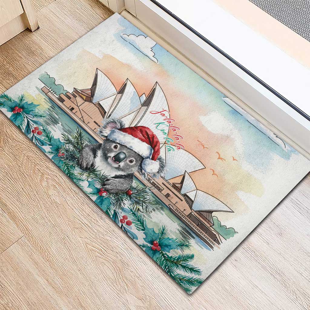 Australia Christmas Rubber Doormat Koala Santa Sydney Opera House Watercolor - Aussie Hoodie